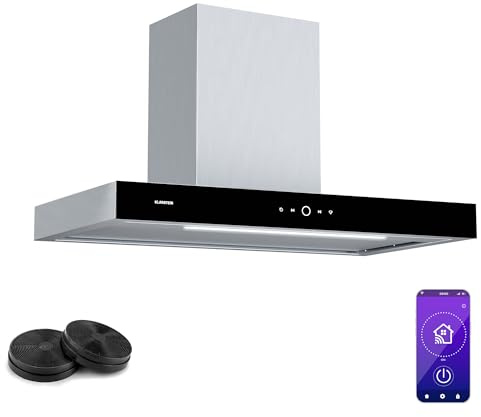 Klarstein SmartEdge Hotte Aspirante - 90 cm, Wi-Fi, 530 m³/h, CEE A+, LED, Silencieuse 34 dB, Tactile, Hotte Cuisine, Inox