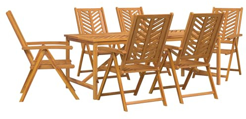 vidaXL Garten Essgruppe 7 pcs Braun Massivholz Akazie, Akazien-Esstischset, modernes Outdoor-Mobiliar, Gartenmöbel aus stabilem Holz, braun