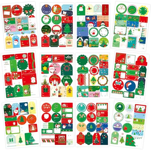 Bighan 175 Stück Weihnachten Aufkleber, Goldfolie Etiketten Selbstklebend zum Beschriften, Funkelnde Weihnachtsmann Geschenkaufkleber Sticker, Adventskalender Selber Basteln, Geschenkverpackungen