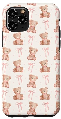 Cute Teddy Bear Coquette Pink Bow Kawaii Girly Aesthetic Case for iPhone 11 Pro