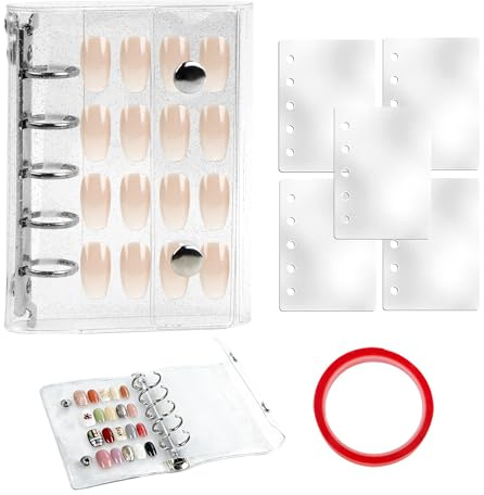 Nail Storage Book, Nuancier Ongles Livre de Rangement pour Ongles Press on Nail Organizer Binder Book, 4 Séparateurs Transparent Portable pour Manucure Vernis à Ongles, Voyage