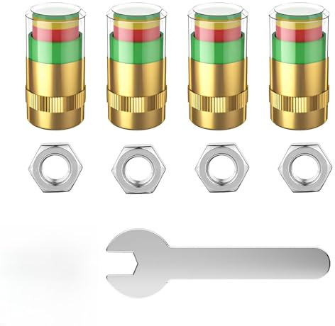 4 Pcs Tyre Pressure Caps with Indicator, Pressure Monitor Valve Stem Caps with 3 Colour Sensor Indicator, Anti Theft Air Valve Caps for Cars