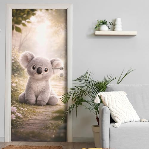 Türtapete selbstklebend | fürs Kinderzimmer | 200 x 90 cm Stofftier Koala Plüsch | Tür Aufkleber Poster Türfolie | Einteilig | Wasserfest 3D Türaufkleber Wandtattoo Türposter Kinder Motiv
