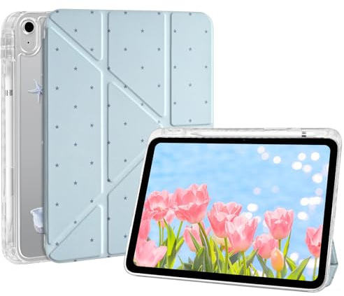Fycyko Hülle für iPad (A16) 11. Generation 2025 / iPad 10. Generation 10,9 Zoll 2022, Klare Durchsichtig Rückseite Ästhetik Schutzhülle mit Stifthalter, Cute Case Blaues Stern