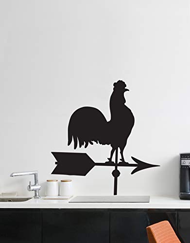 Country Farmland Rooster Chicken Wind Weathervane Wall Decal. Kitchen Home Decor. 21in X 20in. (BLACK) #401A