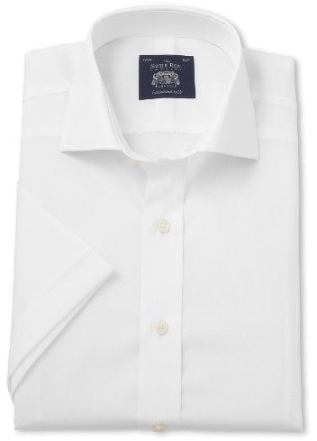 THE SAVILE ROW COMPANY LONDON Men's White Poplin Short Sleeve Slim Fit Formal Shirt - Single Cuff - 17.5 Collar