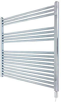 900mm (w) x 900mm (h) Thermostatic 600W Straight Chrome Electric Towel Rail, Horizontal Bar Thickness: 22mm, Bar pattern: 3 + 4 + 10 (PRE-FILLED with heating solution)