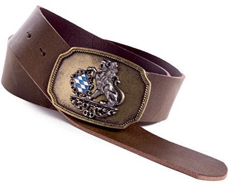 Enzianblau Echtleder Gürtel, Trachtengürtel, Bayerischer Löwe blau-weiß, braun od. schwarz (90)