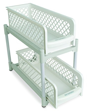 Ideaworks Portable 2 Tier Basket Drawers, White, Alloy, 38 x 18.5 x 36.2 cm