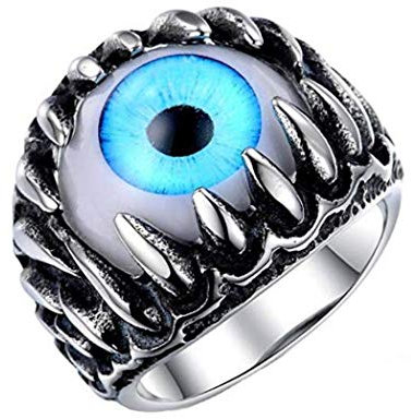 PAURO Herren Edelstahl Dragon Claw Opal Eyeball Ringe, Gothic Biker Einzigartige Blau Katzenauge Größe 60
