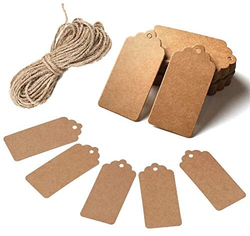 HAKACC Kraft Paper Tags, 100 PCS 7 x 4cm Brown Tags with String for Gift Wrapping, Christmas Decorations, Present Labeling