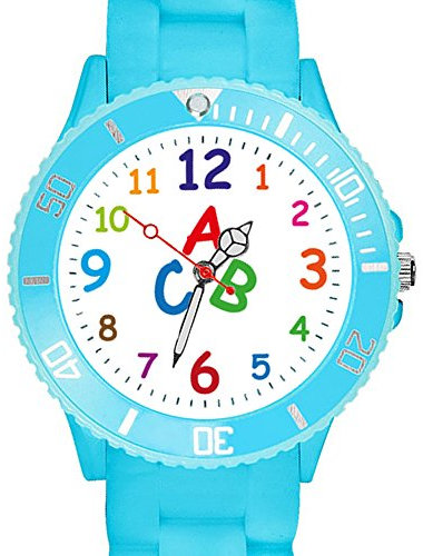 Taffstyle Kinder Armbanduhr Silikon Sportuhr Bunte Sport Uhr Kinderuhr Lernuhr Zahlen ABC Motiv Analog Türkis