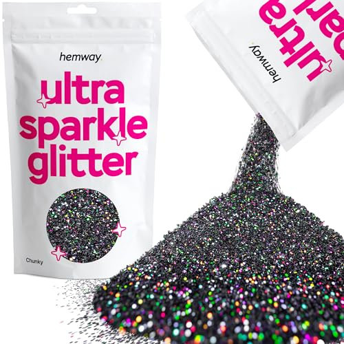 Hemway Ultra Sparkle Glitter - Black Holographic | Chunky Metallic Flakes for Resin & Epoxy Crafts | Supplies for Tumblers, Festival, Hair, Face, Body, Eye & Nail Art Decoration | 100 g