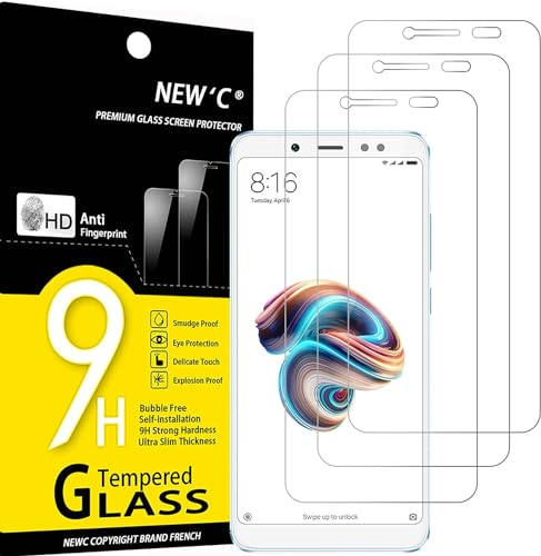 NEW'C 3 Piezas, Protector Pantalla para Xiaomi Redmi Note 5, Cristal templado Antiarañazos, Antihuellas, Sin Burbujas, Dureza 9H, 0.33 mm Ultra Transparente, Ultra Resistente