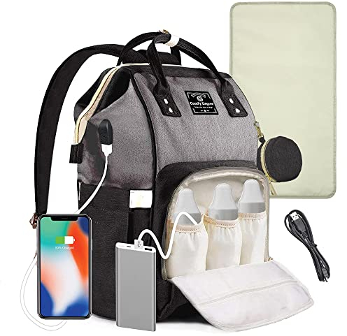 ComfyDegree Changing Bag Backpack Nappy Waterproof Large Capacity Baby Travel Rucksack w/Pacifier Holder | USB Cable | Stroller Straps | Insulated Warmer Pockets for Mom and Dad