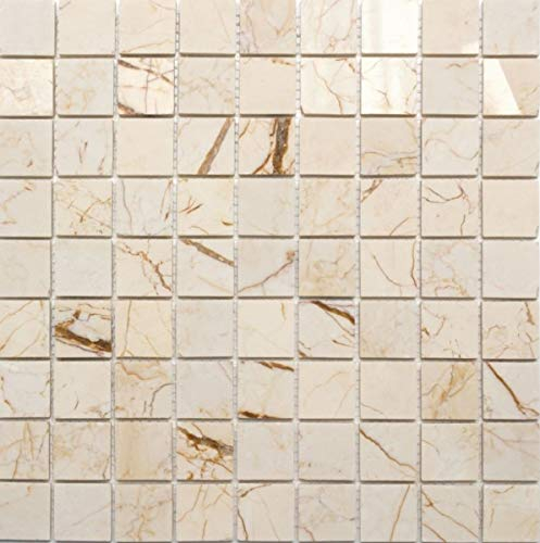 Marmor Mosaik Fliese Naturstein golden cream poliert glänzend - MOS42-32-2807