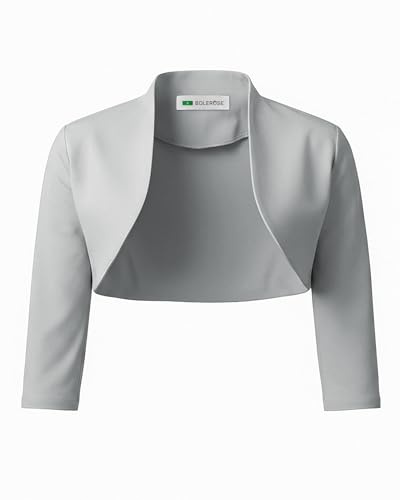 Bolerose Bolero Donna Cerimonia Manica 3/4 Coreana | Davanti Aperto, Tessuto Elasticizzato, Collo Rialzato, Corto in Vita, Lavabile in Lavatrice, Taglie XS-5XL
