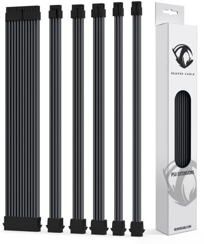 Reaper Carbon PSU Extension Set - 30cm Sleeved - 1x 24/2x 8/2x 6/1x 4+4 Pin - With Combs