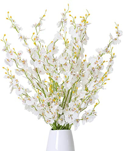 Kisflower Künstliche Orchideen aus Seide, künstliche tanzende Orchideen, Blumenstrauß für Heimdekoration, Weiß, 12 Stück