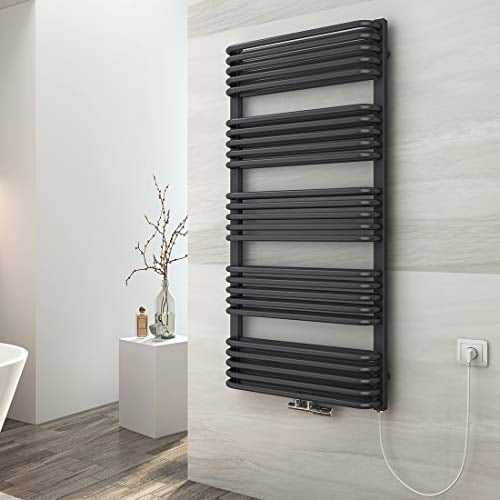 EMKE Badheizkörper Elektrisch, 126,9x60cm Handtuchheizkörper Handtuchwärmer für Wasser und Strom, mit Kabel und Stecker (Anthrazit)