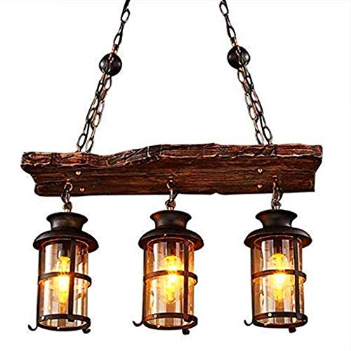 E27 Pendelleuchte Vintage Hängeleuchte Industrielle Hängelampe Rustikal Holz Glas Lampenschirm Kronleuchter Esszimmer Café Höhenverstellbar 3 Kopf Droplight Wohnzimmer Schlafzimmer Bar Dekoration