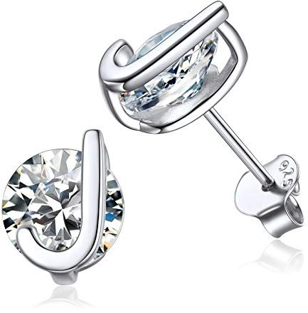 ChicSilver Sterlinb Silber Letter J Ohrstecker Wunderschöne Zirkonia Ohrstecker mit Geschenkebox Damen Knorpel Ohrschmuck