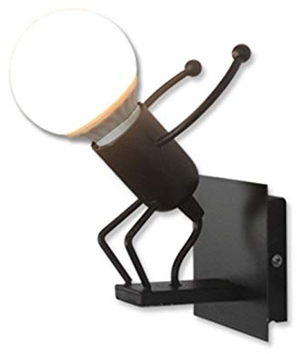 HJXDtech Kreativer Reizender Zwerg Wandleuchte, Industrielle Retro Schwarzes Metall E27 Wandlampe (Springen)