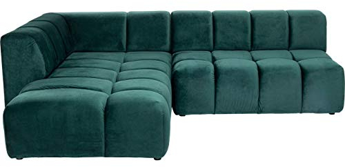 Kare Design Ecksofa Belami Velvet, Dunkelgrün, Eckcouch mit Ottomane Links, Samtoptik, Holz Korpus, 70x256x210 cm (H/B/T)