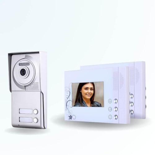 BT Security Portier interphone vidéo Classic 4 Fils - 2 Appartements - 2 écrans Blancs