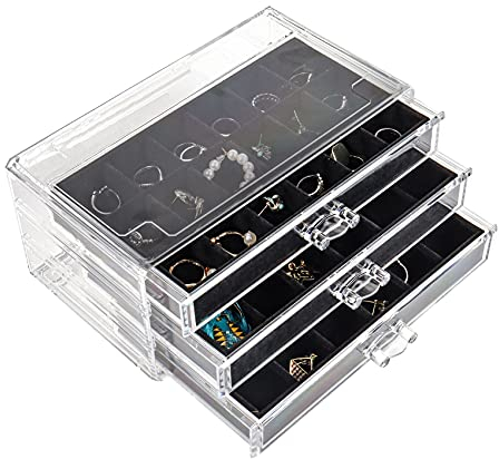 Nwvuop Schmuckschatulle Acryl Schmuckkästchen Ring aufbewahrung Schmuckaufbewahrung Organizer für ohrringe Ring Jewellery Organizer Schwarz