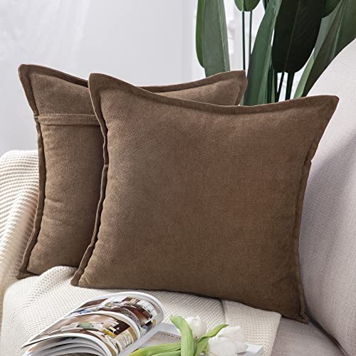 Madizz 2er Set kurzen Chenille Zierkissenbezüge weicher dekorativer Kissenbezug für Sofa, Schlafzimmer Kissenhülle Barun 65x65 cm Quadrat