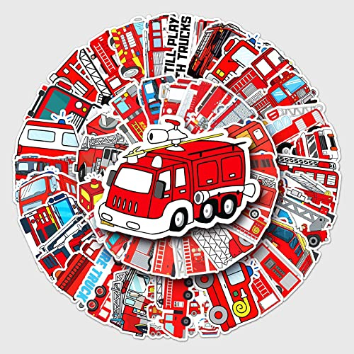 Feuerwehr Aufkleber Cool Feuerwehrauto Sticker Set 50 Stücke Fire Truck Deko für Auto Laptop Skateboard Fahrrad Moped Motorrad Fahrrad Computer,Geeignet für Erwachsene Kinder