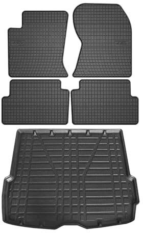 OMAC Fußmatten & Kofferraumwanne Set kompatibel mit Ford Focus mk1 1998-2004 Turnier Gummi 5X
