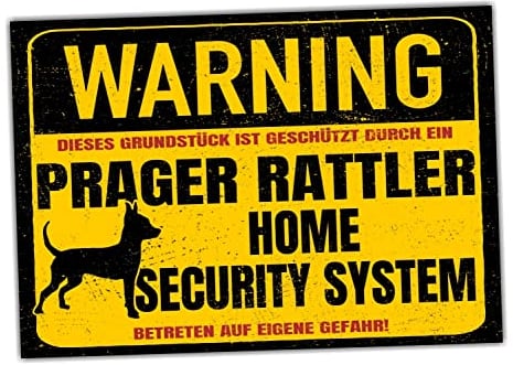 Schild Prager Rattler Warning Security System Türschild Hundeschild Warnschild Hund Achtung