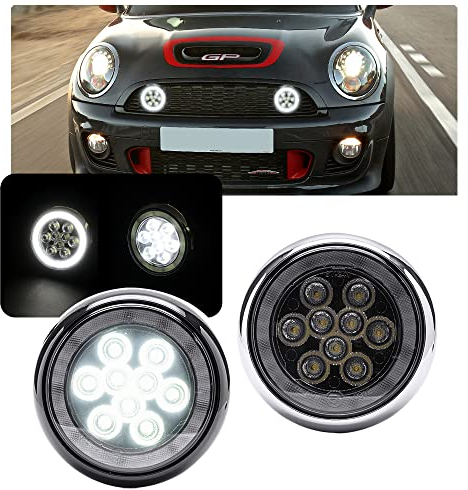 NSLUMO LED Rallye DRL Fahrlicht für Mini Cooper R55 R56 R57 R58 R59 Chrom-Shell-Halo-Ring Tagfahrlicht 2 Stück Bimmer Zusatzscheinwerfer Led DRL Lampen