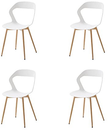 GrandCA HOME Set di 4 Sedie da Pranzo o Sedia da Ufficio con Gambe in Metallo, Sedie da Cucina per Soggiorno, Sala da Pranzo, Sala Riunioni, Bianca
