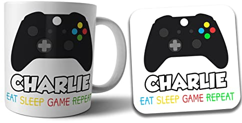 AK Giftshop Personalised Xbox Gaming Controller Themed Mug and Coaster Gift Set
