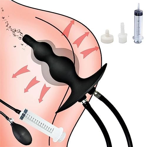 Jinqian Riesige Aufblasbar Analplug mit Pumpe und Analdusche Einlauf, Silikon Große Buttplug Dilatator Anus Expansion Analkugeln Anal Dildo Enema Vaginal Spülung SM Sexspielzeug für Männer Frauen