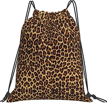 ASEELO 90er Jahre Cup Design Wasserdichter Kordelzug Gym Rucksack Tasche für Männer & Frauen, Sport Gym Sack Reise Tagesrucksack, Tapete mit Leopardenmuster, Einheitsgröße