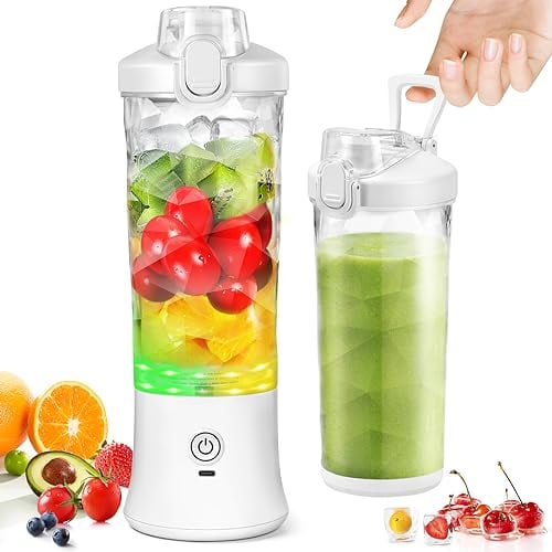 Mixer Smoothie Maker 600ml, Wiederaufladbarer, 4000 mAh Portable Blender, 3D 6 Klingendesign und IP67 Wasserdichtigkeit, USB-Frischsaftmixer mit 2 Mixmodi und 270 W Motor Leicht umrühren