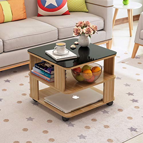 Beistelltisch, Quadratischer Kleiner Couchtisch Blumentisch Ecktisch Licht Luxus Kreatives Wohnzimmer Moderner Minimalistischer Beistelltisch Glas Mini Sofa Beistelltisch (Farbe: A heller Nussbaum)