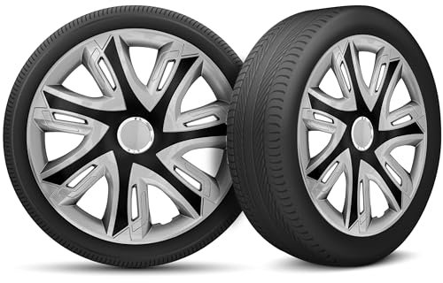 Radkappen 15 Zoll Radzierblenden 4er Set passend für alle Stahlfelgen - Einstellbarer Sicherungsring - Schwarz Silber