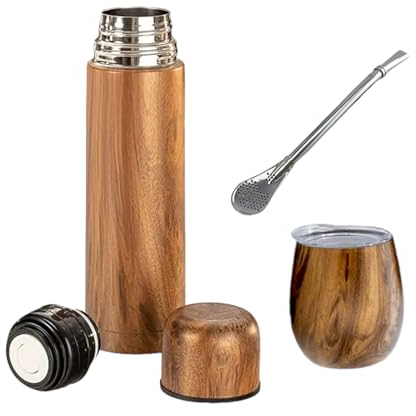 NU Shop Zone Kit Yerba Mate Completo - Incluye: Termo, Taza Mate y Bombilla. Set para tomar mate argentino, Incluye Termo, Mate y Bombilla (pajita/sorbete) (madera)