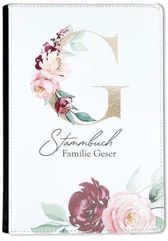 CreaDesign, Stammbuch Hochzeit personalisiert, Familienstammbuch A5 aus Leder mit Klemmschiene, 15 x 22 cm