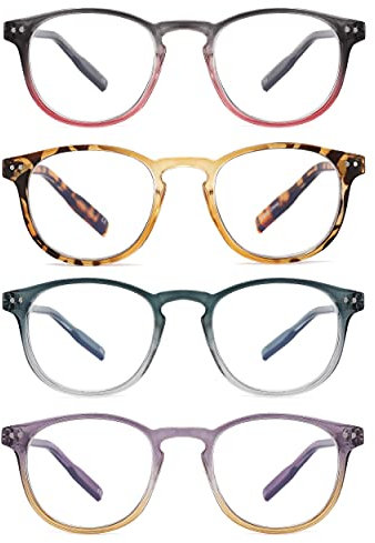 AIKLLY 4 Pack Reading Glasses Blue Light Blocking for Men Women,Fashion Computer Readers with Spring Loaded Hinges +0.75