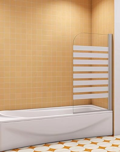 Aica Sanitär Badewannenaufsatz Duschabtrennung Duschwand 6mm Nano Querstreifen Dusche für Badewanne H140cm Recht,80cm