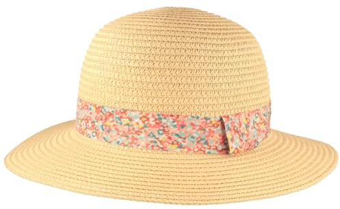 Breiter Sombrero de paja enrollable para niños con cinta de flores, sombrero de verano para niñas y niñas, beige, 52