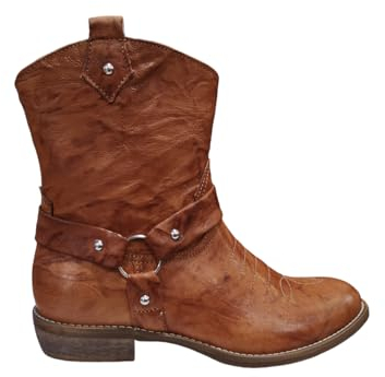 MAROS SHOES ROMA, STIVALE ESTIVO DONNA TEXANO PELLE VINTAGE CUOIO, FONDO ANTISCIVOLO.NUMERI DAL 36 AL 41 MADE IN ITALY (VINTAGE CUOIO, Sistema Taglie Calzature EU, Adulto, Donna, Numero, Media, 38)