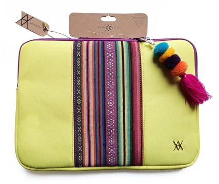 WONDEE Funda Portátil 14 Pulgadas Lemonade con Franja Decorativa de Tela Bordada Estilo Étnico - Maletín/Funda para Ordenador Portátil Compatible con Macbook 14, Acolchada y Reforzada, Amarilla