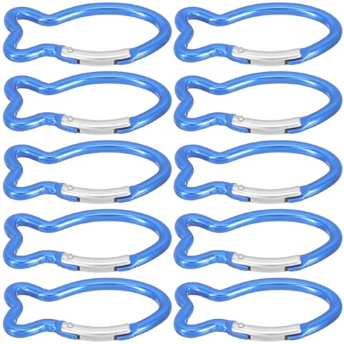 VANZACK 10 StüCk Fischform Karabinerhaken Aus Aluminium Leichte Und Tragbare Federhaken FüR Outdoor Camping Angeln Und Wandern - Einhandbedienung FüR RucksackzubehöR